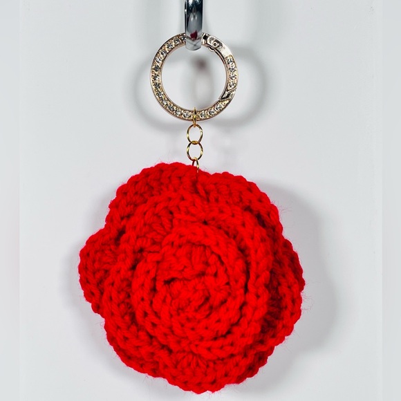 Hand Crafted Accessories - Red Crochet Flower Bag Charm